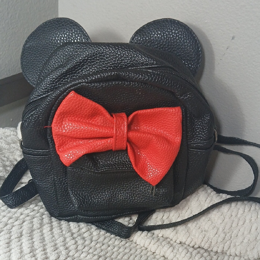 Black Mini Backpack with Red Bow